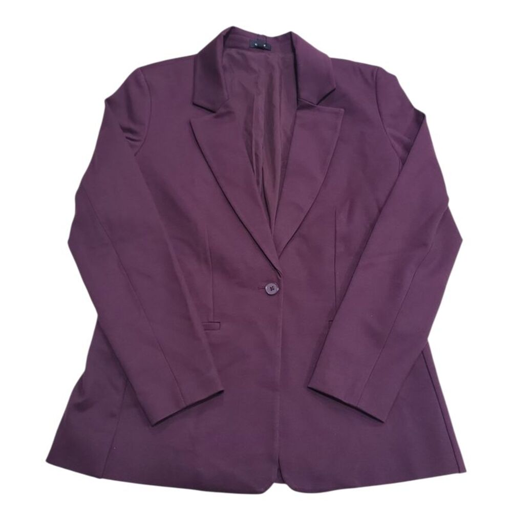 Express Women's Button Closure Lightweight Tailored Fit Ponte Blazer - Burgundy